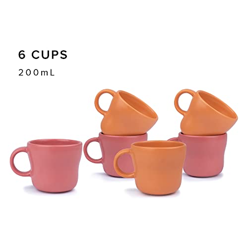 Shay Ceramic Large Tea Cup Set of 6, Pink and Orange, 200ml | Matte Finish | Premium Stoneware | Tea Cups With Cup Set (Pink & Orange) - Image 2
