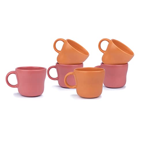 Shay Ceramic Large Tea Cup Set of 6, Pink and Orange, 200ml | Matte Finish | Premium Stoneware | Tea Cups With Cup Set (Pink & Orange) - Image 1