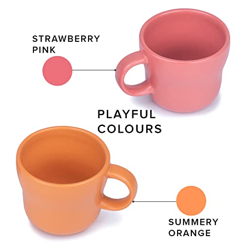 Shay Ceramic Large Tea Cup Set of 6, Pink and Orange, 200ml | Matte Finish | Premium Stoneware | Tea Cups With Cup Set (Pink & Orange) - Image 3