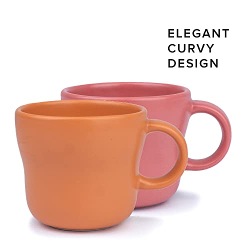 Shay Ceramic Large Tea Cup Set of 6, Pink and Orange, 200ml | Matte Finish | Premium Stoneware | Tea Cups With Cup Set (Pink & Orange) - Image 4