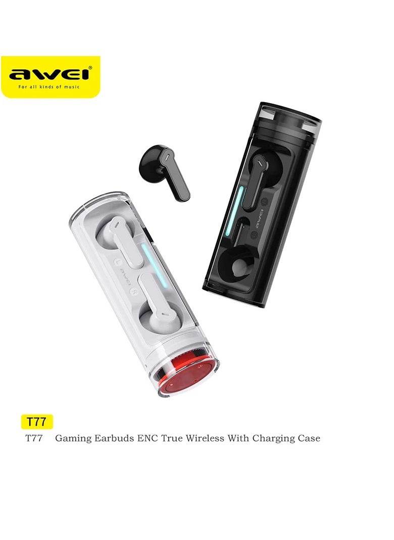 Awei - T77 Bluetooth Earbuds with Microphone - Wireless Earbuds with Rotating Charging Case, 4 Mics with Noise Cancelling, Black - Image 1