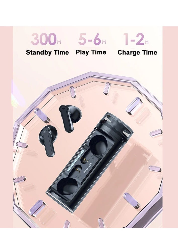 Awei - T77 Bluetooth Earbuds with Microphone - Wireless Earbuds with Rotating Charging Case, 4 Mics with Noise Cancelling, Black - Image 1
