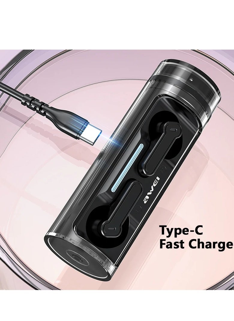 Awei - T77 Bluetooth Earbuds with Microphone - Wireless Earbuds with Rotating Charging Case, 4 Mics with Noise Cancelling, Black - Image 1