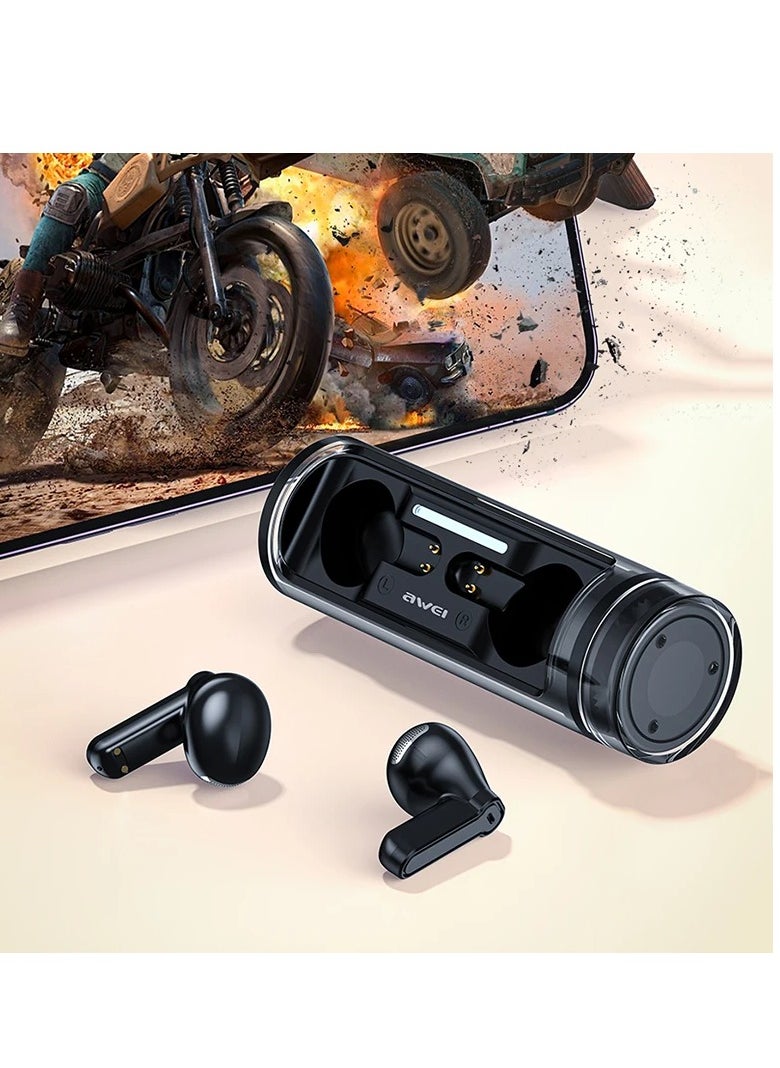 Awei - T77 Bluetooth Earbuds with Microphone - Wireless Earbuds with Rotating Charging Case, 4 Mics with Noise Cancelling, Black - Image 1