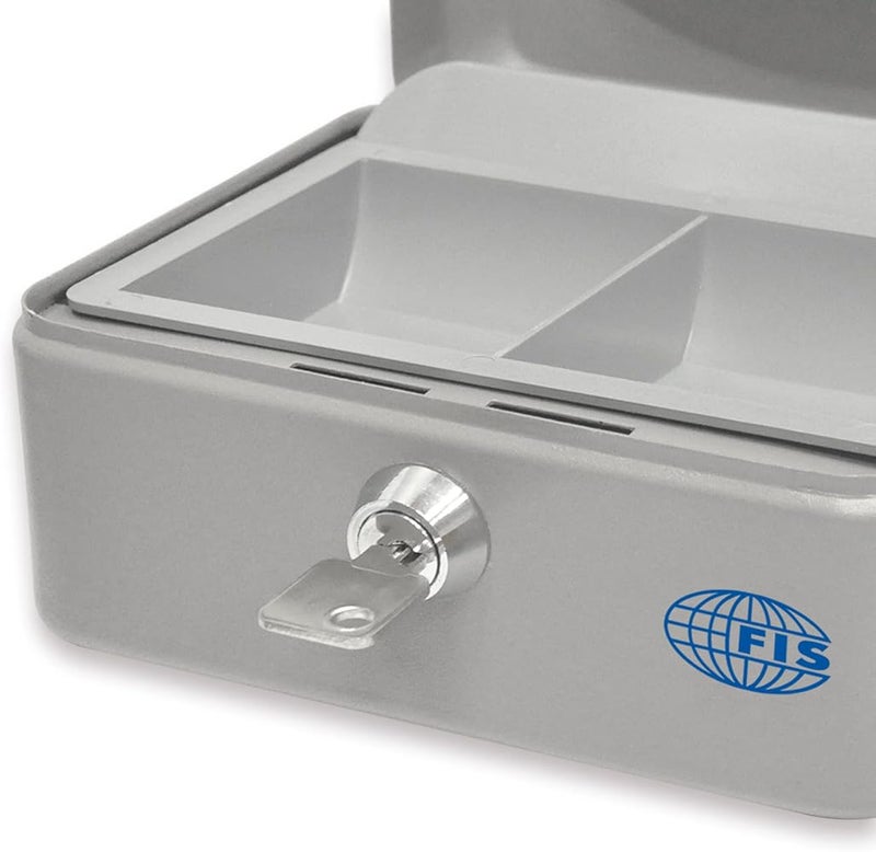 FIS FSCPTS0034GY Steel Cash Box with Key Lock, 152 mm x 115 mm x 80 mm Size, Grey - Image 3