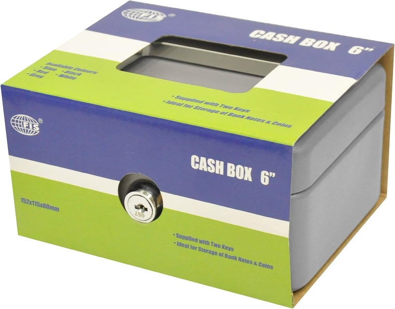 FIS FSCPTS0034GY Steel Cash Box with Key Lock, 152 mm x 115 mm x 80 mm Size, Grey - Image 4