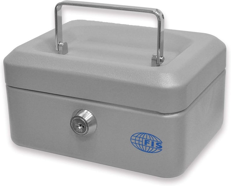 FIS FSCPTS0034GY Steel Cash Box with Key Lock, 152 mm x 115 mm x 80 mm Size, Grey - Image 1