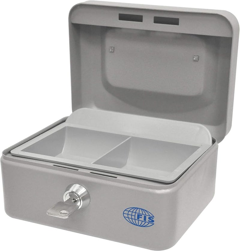 FIS FSCPTS0034GY Steel Cash Box with Key Lock, 152 mm x 115 mm x 80 mm Size, Grey - Image 2