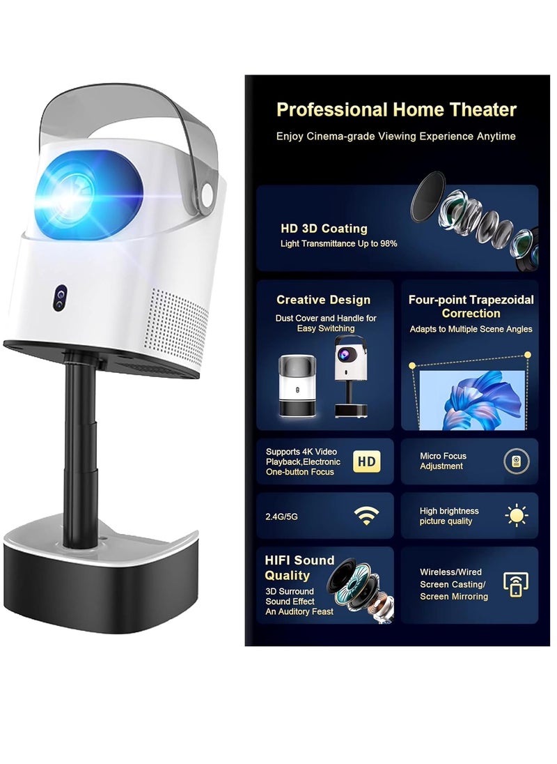 Toshionics - 4K Portable Projector with Built-in Stand 12000 Lumens Native 1080P 5G WiFi Bluetooth Keystone Correction Hi-Fi Speakers Screen Mirroring HDMI USB PC TV Box Compatible Home Theater - Image 1