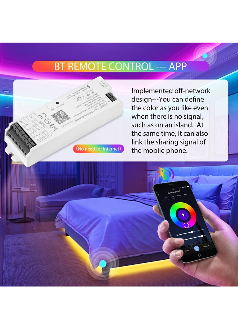 WB5 5 in 1 WiFi Bluetooth LED Strip Controller, Dimmable Compatible with Smart Life APP/Alexa Echo/Google Assistant Home/Siri, DC12 - 24V Lights Controller