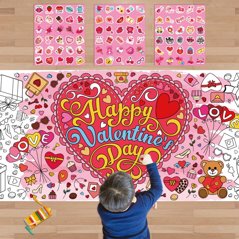 OHOME 91 PCS Valentines Stickers with Giant Coloring Poster Valentines Day Crafts for Kids Valentines Day Decorations Valentines Treats Favors Valentine Day Gifts for Kids Classroom - Image 2