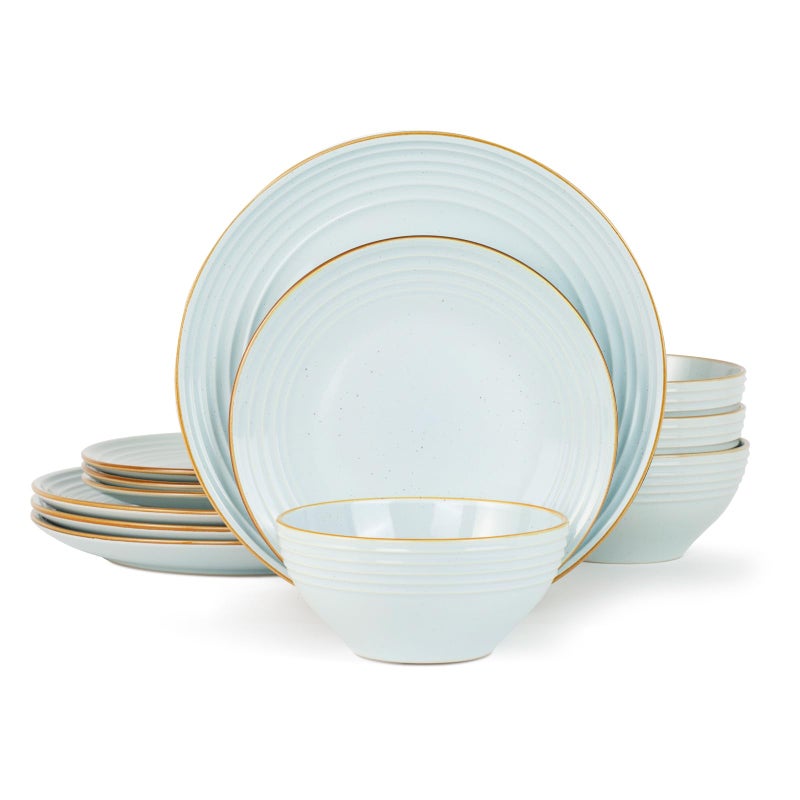 Famiware Jupiter Dinnerware Set, Plates and Bowls Dish Sets for 4 (12 Pieces), Microwave and Dishwasher Safe Stoneware Speckled Tableware, Chip and Scratch Resistant, Light Blue - Image 1
