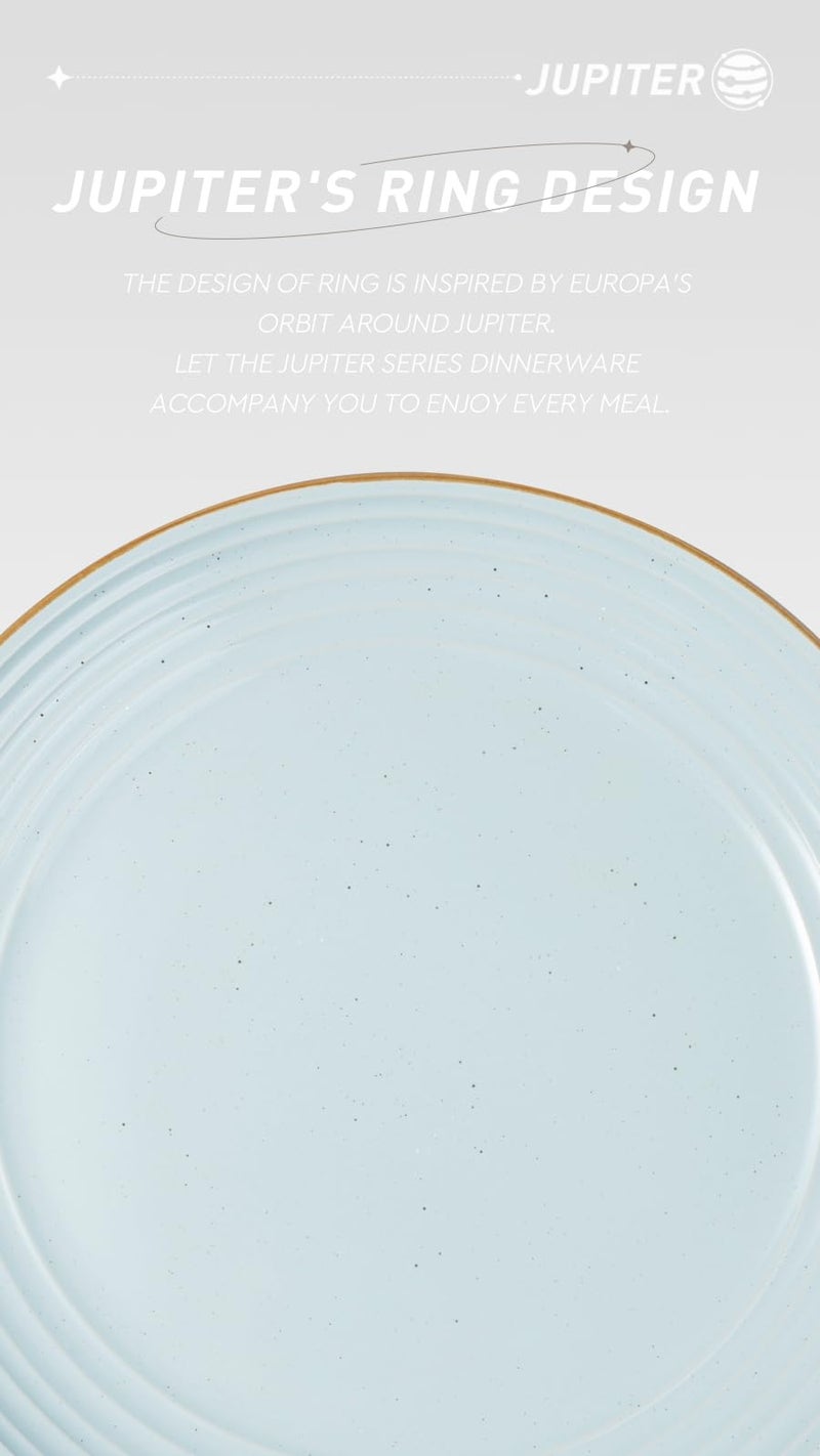 Famiware Jupiter Dinnerware Set, Plates and Bowls Dish Sets for 4 (12 Pieces), Microwave and Dishwasher Safe Stoneware Speckled Tableware, Chip and Scratch Resistant, Light Blue - Image 3