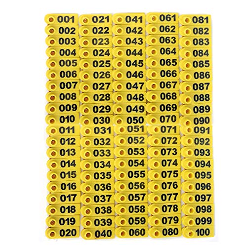GoldPaddy 001-100 Number Plastic Tags Livestock Animal Ear Tag for Marking Pigs Cattle Sheep(Yellow) - Image 2