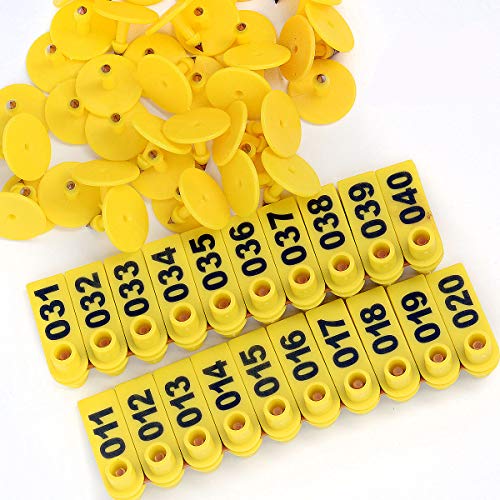 GoldPaddy 001-100 Number Plastic Tags Livestock Animal Ear Tag for Marking Pigs Cattle Sheep(Yellow) - Image 1