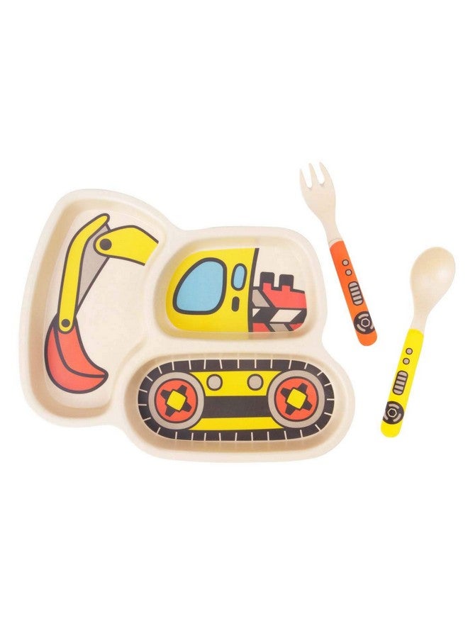 Lightening Kids Plates - 3-Piece Bamboo Toddler Plates Dinnerware Set - Divided Plate, Baby Spoon & Fork - Teaches Portion Control - Image 1