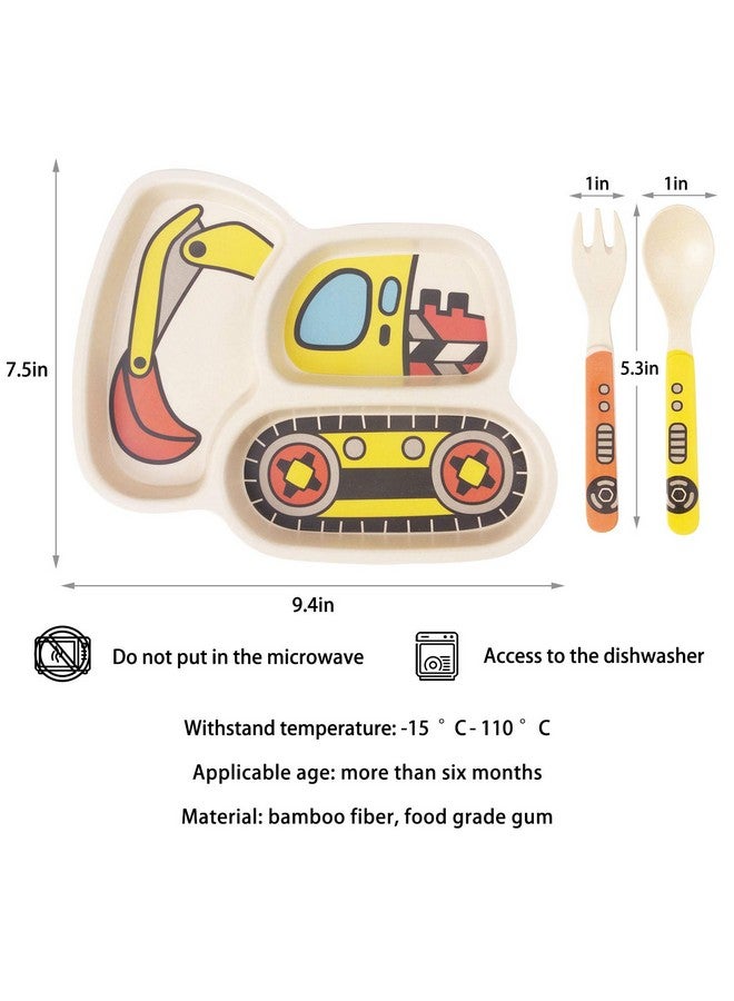 Lightening Kids Plates - 3-Piece Bamboo Toddler Plates Dinnerware Set - Divided Plate, Baby Spoon & Fork - Teaches Portion Control - Image 3
