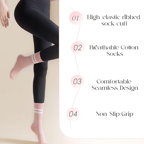 BendJoy® 3Pairs Yoga Socks for Women Anti Skid, Breathable Cotton Socks, Long Pilates Socks for Gym, Yoga, Football, Dance - Image 3