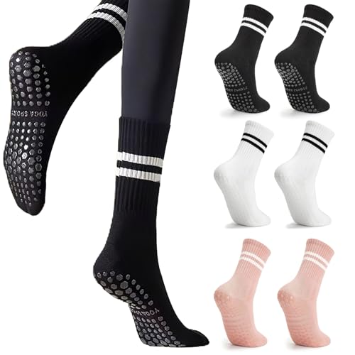 BendJoy® 3Pairs Yoga Socks for Women Anti Skid, Breathable Cotton Socks, Long Pilates Socks for Gym, Yoga, Football, Dance - Image 1