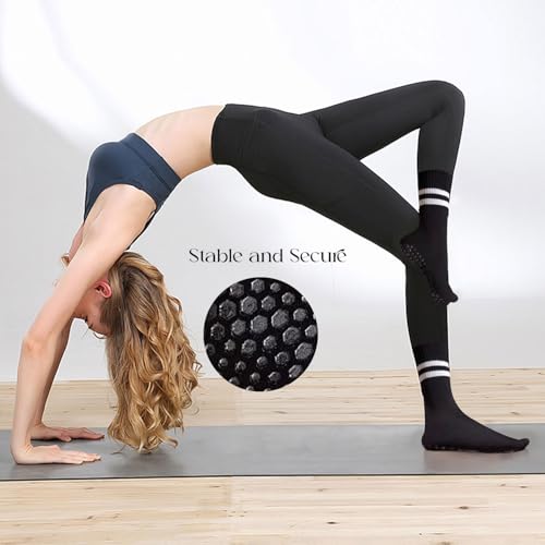 BendJoy® 3Pairs Yoga Socks for Women Anti Skid, Breathable Cotton Socks, Long Pilates Socks for Gym, Yoga, Football, Dance - Image 4