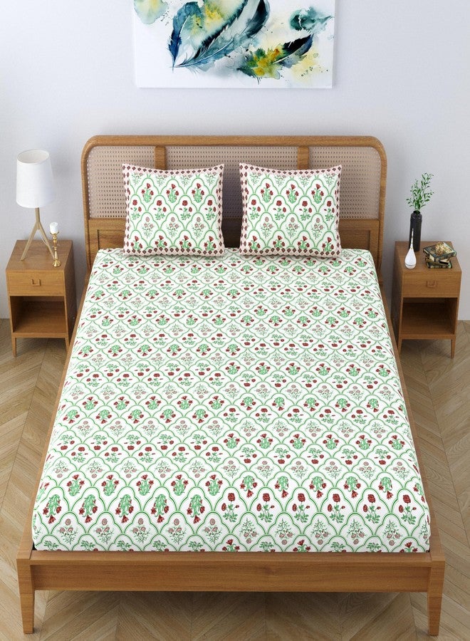 Colorish Royal Arch Motif Cotton Blend King Size Bedsheet Set - Scarlet Green - Image 5