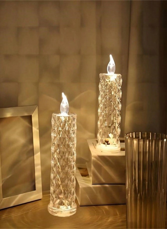 ميدي قطعتان من مصابيح الشموع LED عديمة اللهب بتصميم كريستالي، إضاءة محيطية آمنة تشبه الكريستال لتزيين المنزل وغرفة المعيشة وغرفة النوم، وإضاءة تخطيط مشاهد الحفلات وحفلات الزفاف والمهرجانات، شموع زينة تدوم طويلاً ببطارية قابلة للاستبدال، مصابيح آمنة عديمة اللهب لخلق جو رومانسي دافئ - Image 2