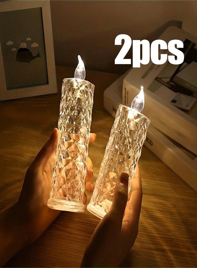 ميدي قطعتان من مصابيح الشموع LED عديمة اللهب بتصميم كريستالي، إضاءة محيطية آمنة تشبه الكريستال لتزيين المنزل وغرفة المعيشة وغرفة النوم، وإضاءة تخطيط مشاهد الحفلات وحفلات الزفاف والمهرجانات، شموع زينة تدوم طويلاً ببطارية قابلة للاستبدال، مصابيح آمنة عديمة اللهب لخلق جو رومانسي دافئ - Image 1