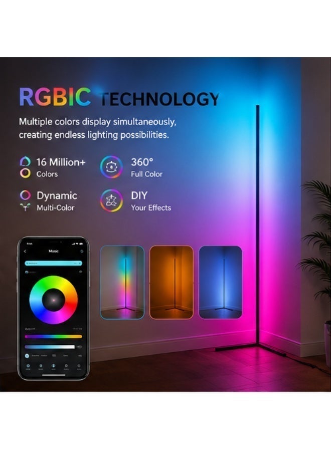 جروفميد .。مصباح أرضي LED RGBIC مع بلوتوث وتحكم باللمس وتوافق تطبيقي - تصميم عصري بسيط - Image 2