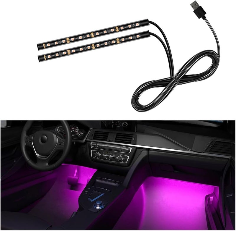 Sylvil Car LED Strip Light, 24 LEDs RGB Neon Interior Atmosphere Lights, 12V Under Dash Ambient Night Light, USB Port Auto Interior Decorative Lamp, Universal Car Accessories (Pink Purple) - Image 1