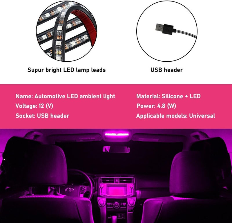 Sylvil Car LED Strip Light, 24 LEDs RGB Neon Interior Atmosphere Lights, 12V Under Dash Ambient Night Light, USB Port Auto Interior Decorative Lamp, Universal Car Accessories (Pink Purple) - Image 3