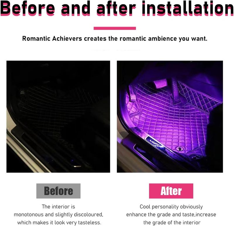 Sylvil Car LED Strip Light, 24 LEDs RGB Neon Interior Atmosphere Lights, 12V Under Dash Ambient Night Light, USB Port Auto Interior Decorative Lamp, Universal Car Accessories (Pink Purple) - Image 5