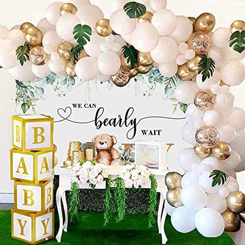 Cenven We Can Bearly Wait Bear Backdrop Spring Green Watercolor Leaves Golden Baby Teddy Bear Lovely Photography Background Baby Shower Birthday Party Cake Table Decoration Photo Booth Props 7x5FT - Image 5