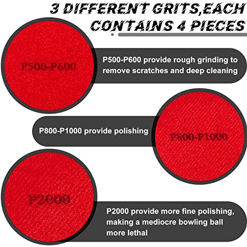Maitys 12 Pieces Bowling Sanding Pads Bowling Ball Spinner Ball Sanding Sand Pads Grit 500, 1000, 2000 Resurfacing Polishing Cleaning Kit - Image 3