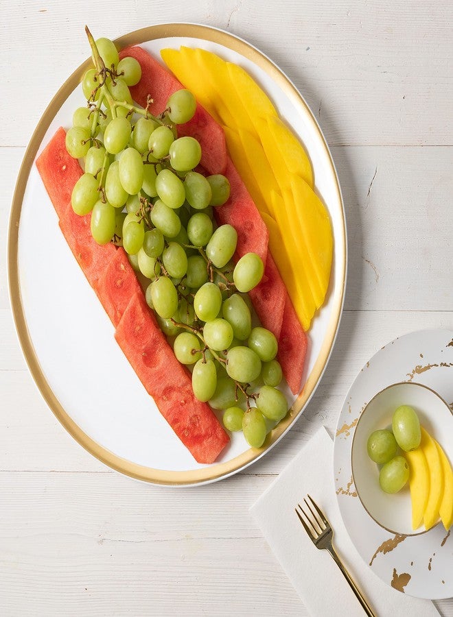 PLASTICPRO صواني تقديم بلاستيكية من PLASTICPRO - أطباق تقديم دائرية بحافة ذهبية 14×14 بوصة، أطباق حفلات للاستخدام مرة واحدة، عبوة من قطعتين - Image 4