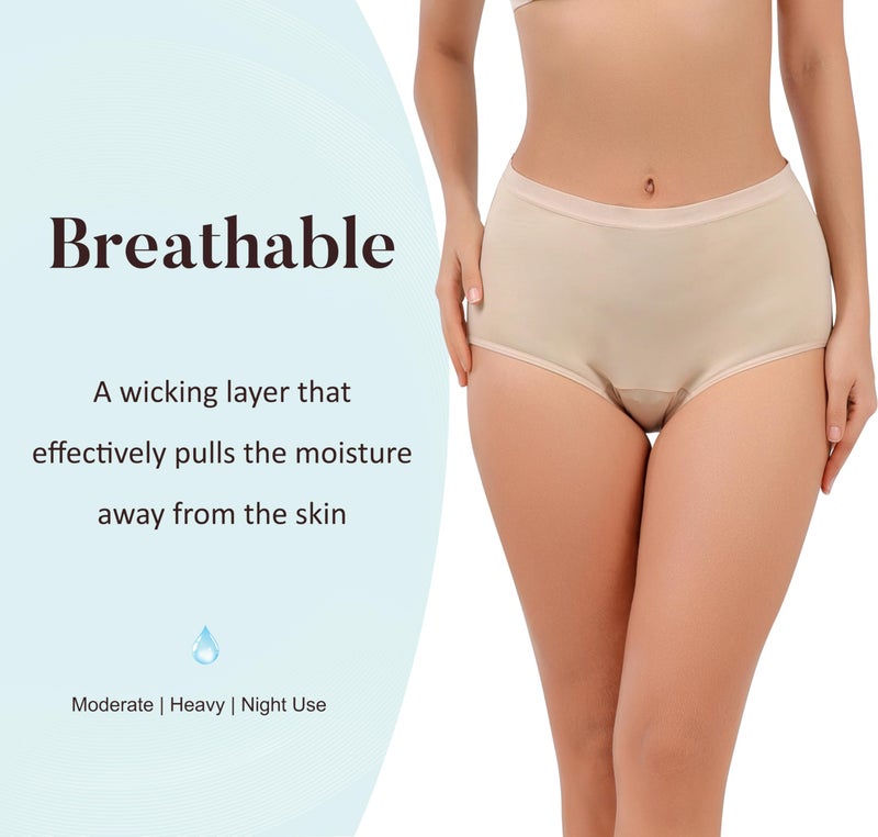 AIRCUTE Super Absorbent Incontinence Underwear for Women Leak Proof Heavy Bladder Leakage Night Briefs 150ML(Beige, Large) - Image 3