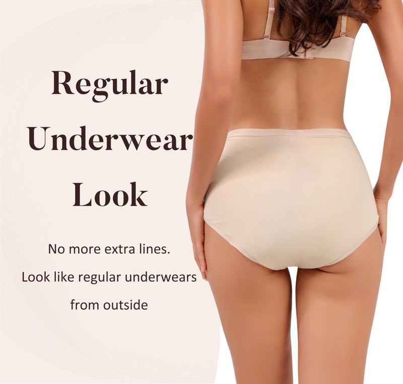 AIRCUTE Super Absorbent Incontinence Underwear for Women Leak Proof Heavy Bladder Leakage Night Briefs 150ML(Beige, Large) - Image 4