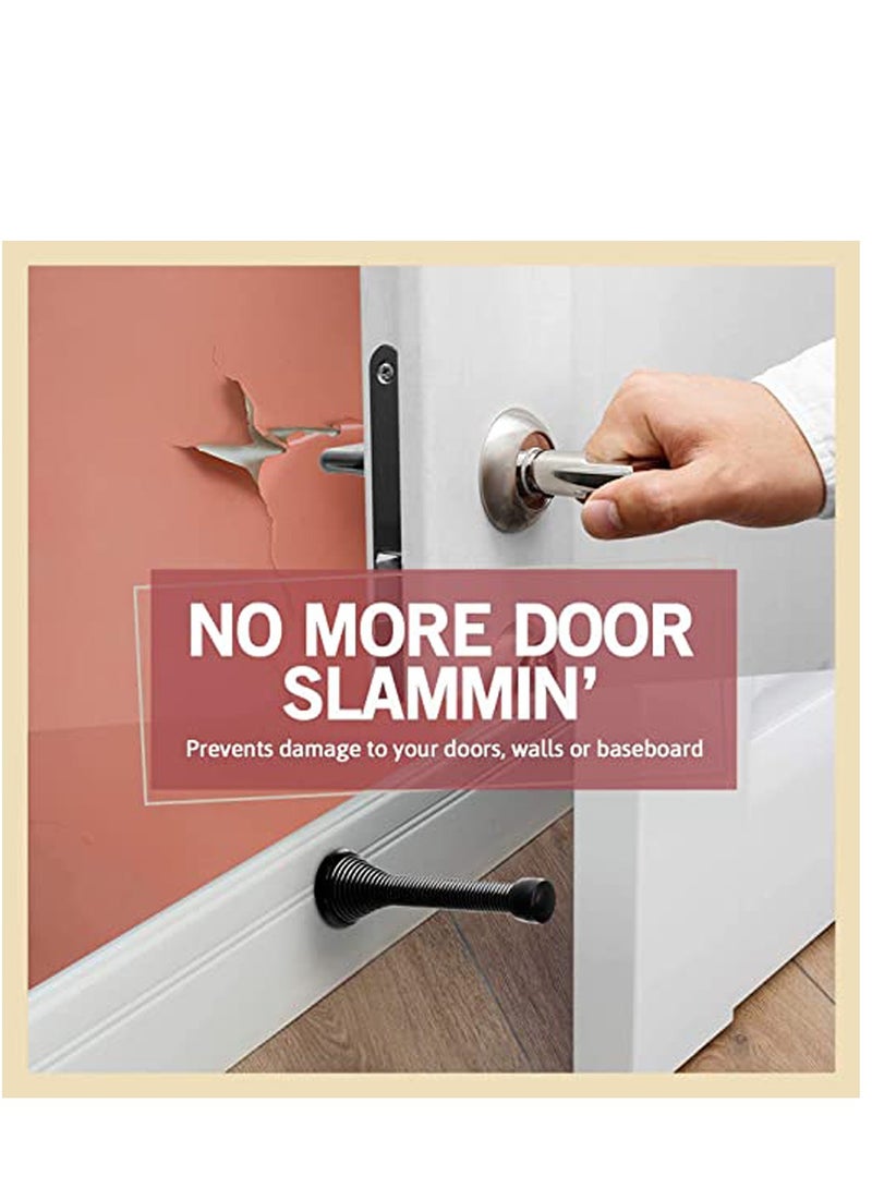 KASTWAVE 12 Pack Black Spring Door Stops, 3-1/8" Heavy Duty Door Stop Flexible Spring Door Stopper with Low Mounted Baby Proof Black Rubber Bumper Tips - Image 5