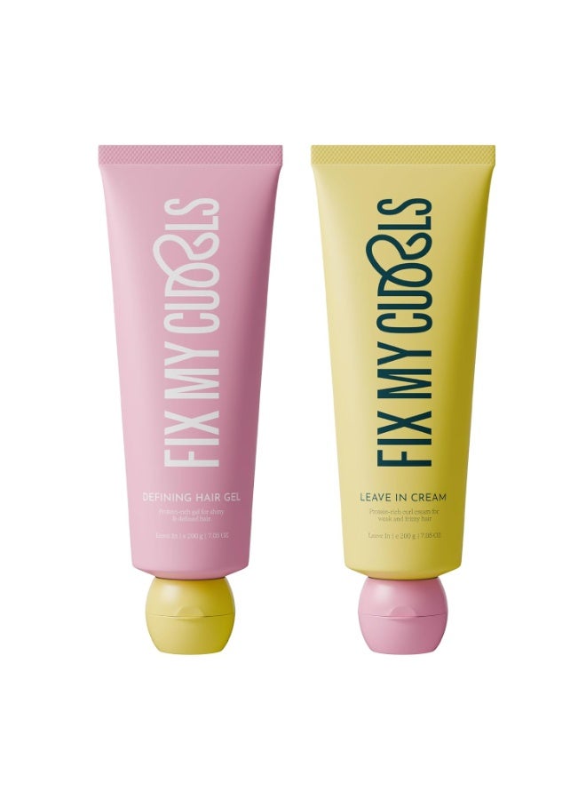 فيكس ماي كيرلز Fix My Curls Protein Styling Duo Curl Leave In Cream & Defining hair Gel (200 جم لكل منهما) - Image 1