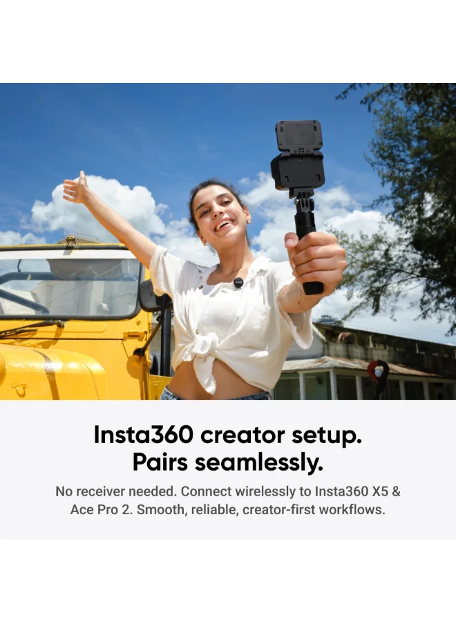 انستا 360 مايك إير | جهاز إرسال مدمج فائق الخفة . جرام، عمر بطارية  ساعات، متعدد الاتجاهات، صوت فائق الوضوح، مدى لاسلكي  متر، مشبك مغناطيسي وقلادة، لـ  و    - أسود