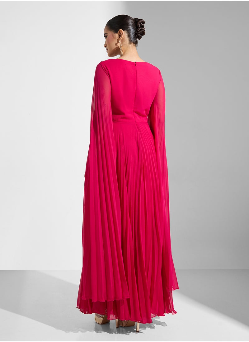 Namshi x - Plunge Neck Pleated Dress With Corset Bodice - Image 1