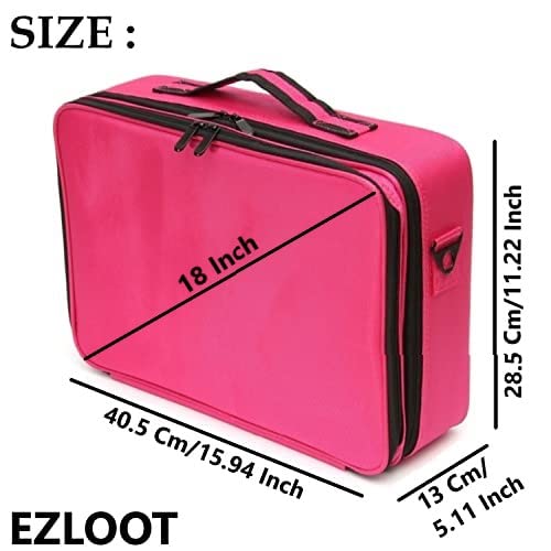 EZLOOT Nylon Fabric Travel Makeup Case with Adjustable Dividers for Women Girls Makeup Artist Cosmetic Storage Bag Pink 16 INCH2 Layer - Image 2
