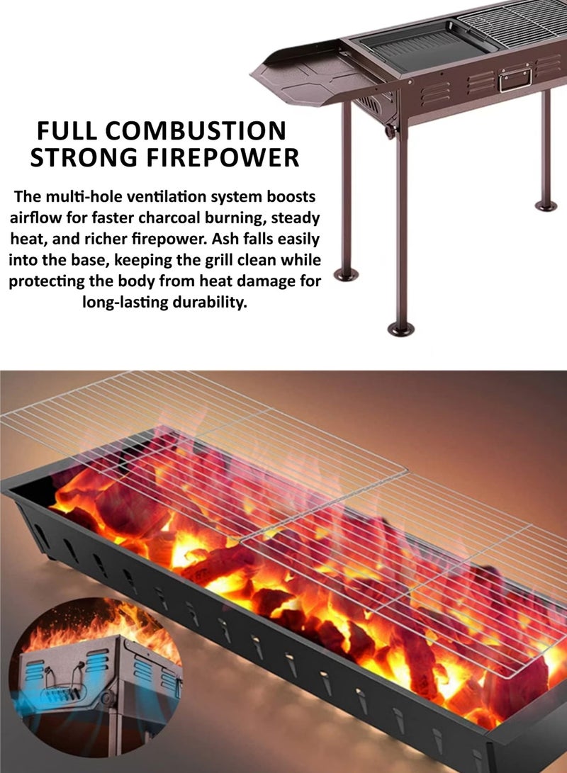 توشيونيكس شواية فحم خارجية محمولة قابلة للطي بجناحين مزدوجين مع وضعي طهي، ارتفاع قابل للتعديل، هيكل حديدي عالي التحمل، شبكات مطلية بالكروم، مقلاة، صينية فحم، مقابض مضادة للحروق، مساحة طهي كبيرة مع مروحة يدوية للشواء للتخييم والحديقة والنزهات والحفلات - Image 5