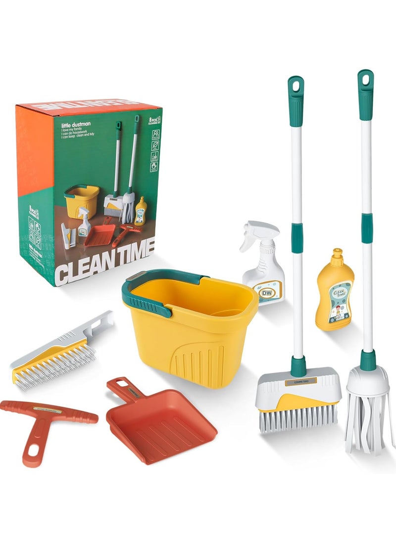 ماركة غير محددة - Kids Cleaning Set 8 pcs Housekeeping Pretend Play Set Toddler Cleaning Set Broom and Mop Set for Toddler Pretend Home Cleaning Play Toy - Image 1