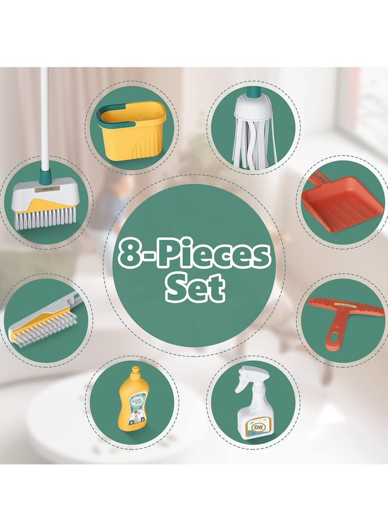 ماركة غير محددة - Kids Cleaning Set 8 pcs Housekeeping Pretend Play Set Toddler Cleaning Set Broom and Mop Set for Toddler Pretend Home Cleaning Play Toy - Image 1