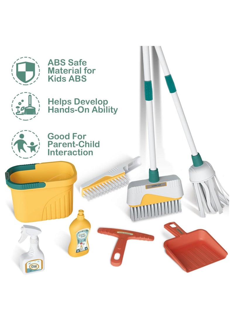 ماركة غير محددة - Kids Cleaning Set 8 pcs Housekeeping Pretend Play Set Toddler Cleaning Set Broom and Mop Set for Toddler Pretend Home Cleaning Play Toy - Image 1