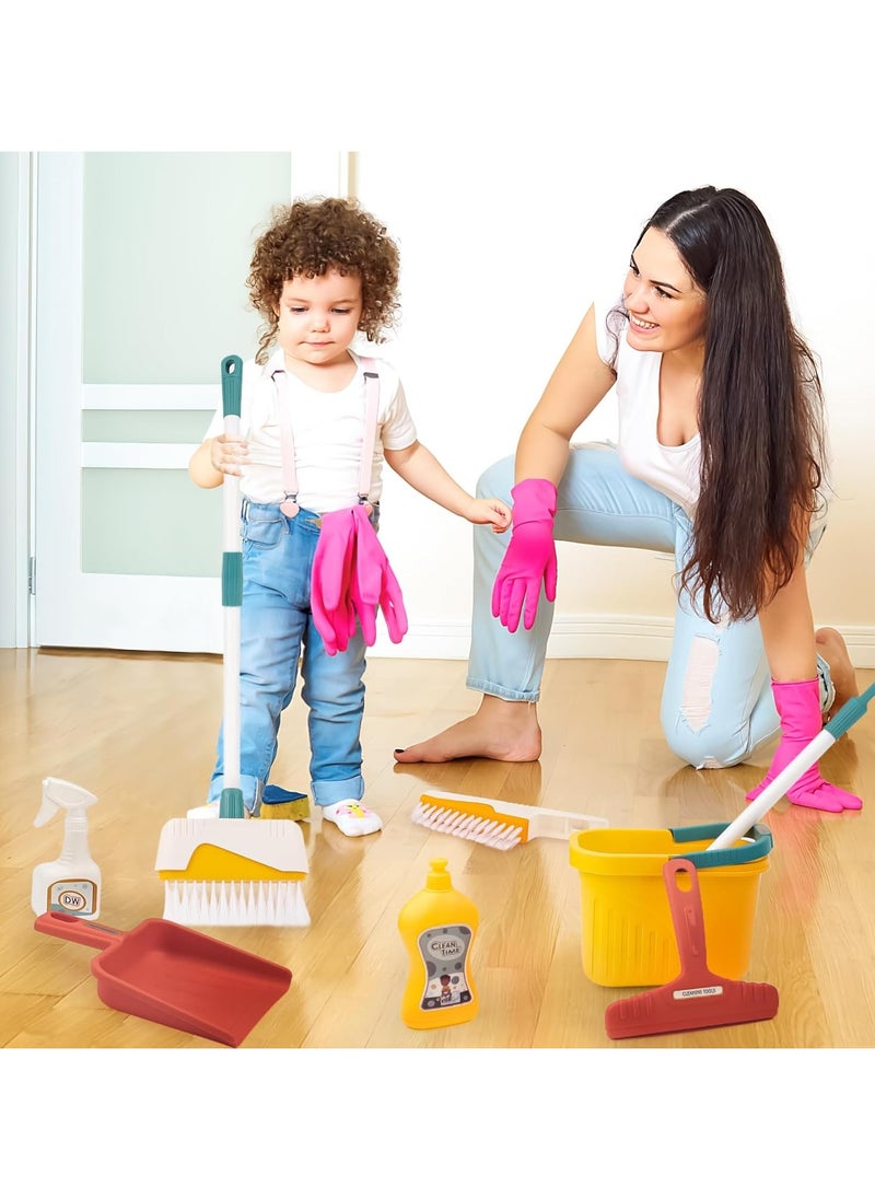 ماركة غير محددة - Kids Cleaning Set 8 pcs Housekeeping Pretend Play Set Toddler Cleaning Set Broom and Mop Set for Toddler Pretend Home Cleaning Play Toy - Image 1