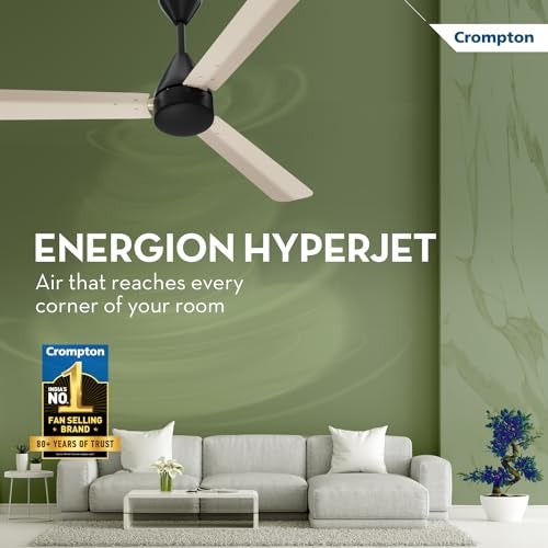 Crompton Energion Hyperjet 1200mm BLDC Ceiling Fan | Point Anywhere Remote Control | BEE 5 Star Rated Energy Efficient | Superior Air Delivery | Anti-Rust | 2 Year Manufacturer Warranty | Ivory Black - Image 2