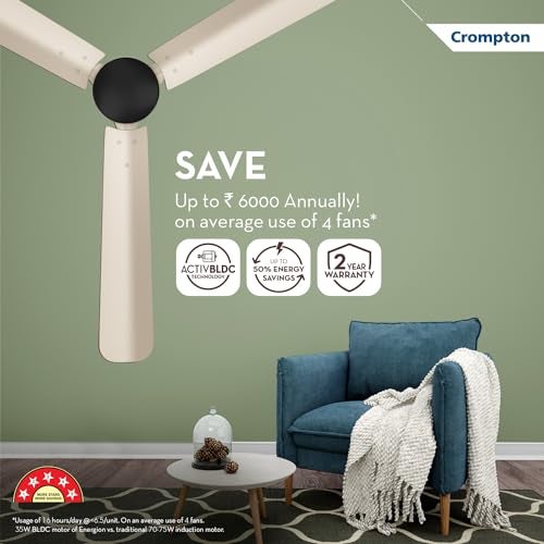 Crompton Energion Hyperjet 1200mm BLDC Ceiling Fan | Point Anywhere Remote Control | BEE 5 Star Rated Energy Efficient | Superior Air Delivery | Anti-Rust | 2 Year Manufacturer Warranty | Ivory Black - Image 4
