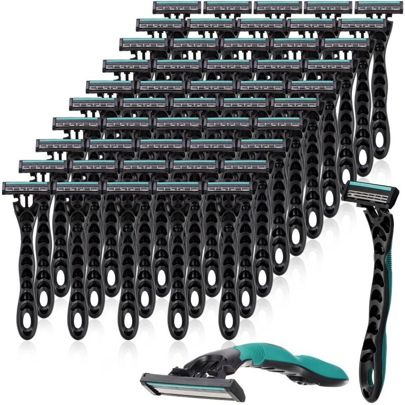 Leriton 50 Pcs Men's Disposable Razors Bulk 3 Blade Men Razors for Head Sensitive Skin Comfortable Shave - Image 1