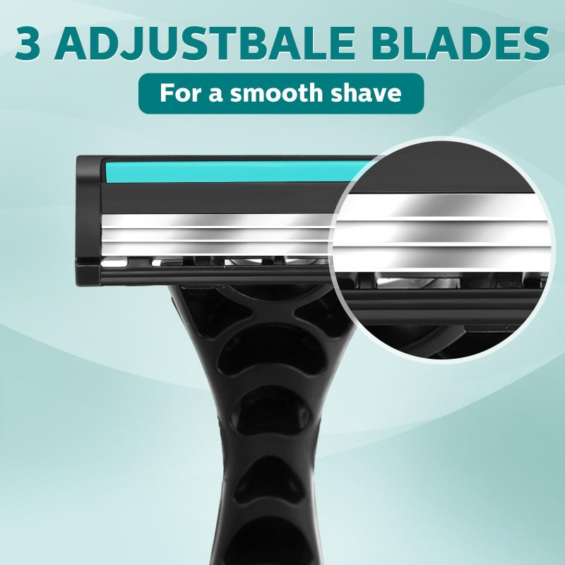 Leriton 50 Pcs Men's Disposable Razors Bulk 3 Blade Men Razors for Head Sensitive Skin Comfortable Shave - Image 2